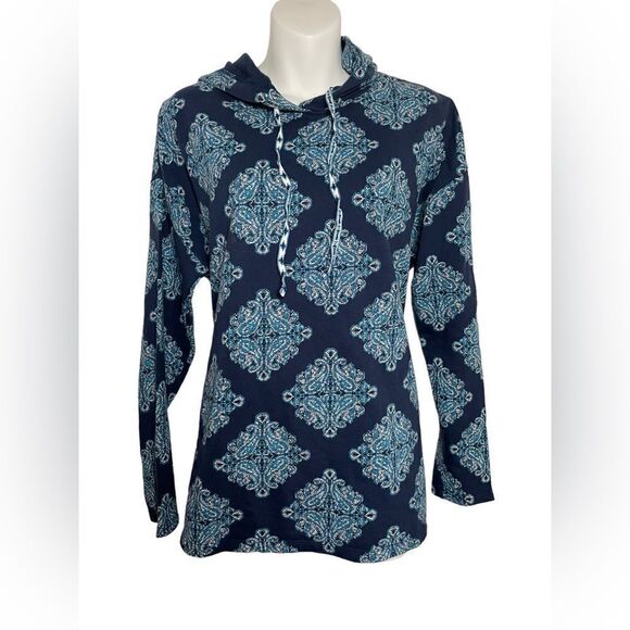St. John’s Bay Mosaic Hoodie Sweatshirt Medium Blue  Athleisure Streetwear - Picture 1 of 10